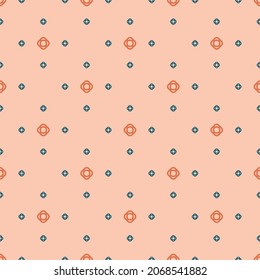 Vector minimalist seamless pattern. Abstract geometric floral background. Simple ornament with small flowers, linear shapes. Minimal modern texture. Orange, navy blue and peach color. Repeat design
