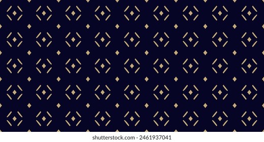 Vector minimalist seamless pattern. Abstract gold and black geometric background with small rhombuses, diamonds and lines. Modern luxury golden texture. Repeated design for print, decor, wallpaper