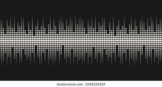 Vector minimalist seamless pattern with dots. Dynamic visual effect, simple black and white background. Monochrome illustration of sound waves, music. Techno geometric texture. Repeatable design 