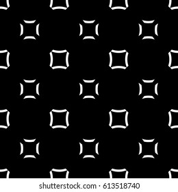 Vector minimalist seamless pattern, fashion geometric monochrome texture in black & white colors. Abstract geometrical shapes, small squares, rounded lines. Dark minimal background, Memphis style