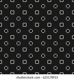Vector minimalist seamless pattern, fashion geometric monochrome texture in black & white colors. Abstract geometrical shapes, squares, rounded lines. Dark minimal background, Memphis style design