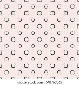 Vector minimalist seamless pattern, fashion geometric monochrome texture in black & white colors. Abstract geometrical shapes, small squares, rounded lines. Light minimal background, Memphis style 
