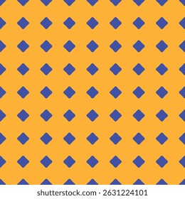 Vector minimalist seamless pattern. Funky blue and yellow minimal geometric background. Simple abstract texture with small rounded rhombuses, polka dots,  grid. Repeated design for package, textile