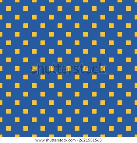 Vector minimalist seamless pattern. Funky blue and yellow minimal geometric background. Simple abstract texture with small rounded squares, polka dots in regular grid. Repeated design for decor, print