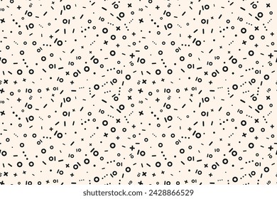 Vector minimalist seamless pattern in hipster memphis style. Simple funky black and white texture. Modern minimalist background with small abstract geometric shapes. Repeated design for decor, print
