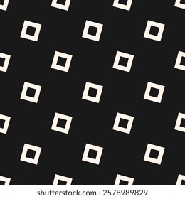 Vector minimalist seamless pattern with outline squares, slanted cubes. Simple geometric abstract background. Black and white monochrome texture. Dark repeated design for decor, print, cloth, textile