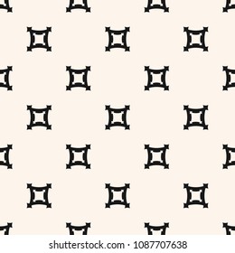 Vector minimalist seamless pattern. Simple monochrome geometric texture with outline square shapes, cross figures, repeat tiles. Abstract minimal black and white background. Design for decor, prints