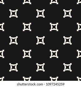 Vector minimalist seamless pattern. Simple monochrome geometric texture with outline square shapes, cross figures, repeat tiles. Abstract minimal black and white background. Stylish modern dark design