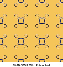 Vector minimalist seamless pattern. Simple geometric texture with small smooth outline squares. Abstract repeat background in yellow and blue colors. Design element for prints, digital, fabric, covers