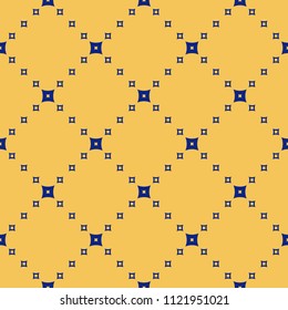 Vector minimalist seamless pattern. Simple geometric texture with small rounded squares in diagonal grid. Abstract repeat background in yellow and blue colors. Summer style minimal design for decor