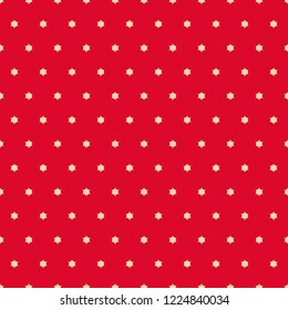 Vector minimalist seamless pattern. Simple red and gold texture with tiny stars, floral shapes. Abstract minimal background. Luxury repeatable design for holiday decor, wallpapers, textile, wrapping