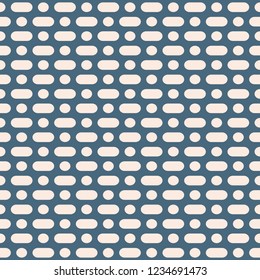 Vector minimalist seamless pattern. Simple geometric background with rounded lines, circles, dots. Abstract minimal endless texture. Navy blue and beige color. Design for print, decor, textile, covers