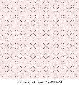 Vector minimalist seamless pattern, simple monochrome geometric texture with tiny circles, dotted lines in diagonal grid. Square design, repeat tiles, pastel colors. Subtle abstract minimal background