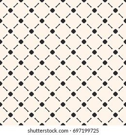 Vector minimalist seamless pattern, simple monochrome geometric texture with small circles and lines in diagonal grid. Square design, repeat tiles, pastel colors. Subtle abstract minimal background