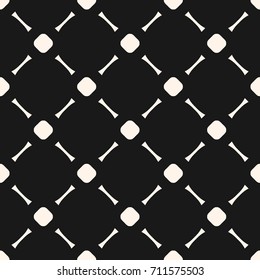 Vector minimalist seamless pattern, simple monochrome geometric texture with circles and lines in diagonal grid. Abstract minimal background, repeat tiles. Dark design for decoration, digital, web