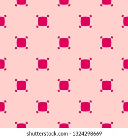 Vector minimalist seamless pattern with small rounded squares, dots. Abstract geometric texture in red and pink color. Simple minimal background. Repeatable design for decoration, textile, gift paper