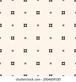 Vector minimalist seamless pattern with small squares, outline shapes, dots. Abstract monochrome geometric texture. Simple black and white minimal background. Subtle repeat geo design for wallpaper