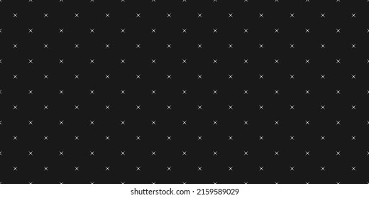 Vector minimalist seamless pattern with small crosses, tiny stars. Simple black and white minimal geometric texture. Abstract monochrome background. Dark wide geo design for decor, wallpaper, cover