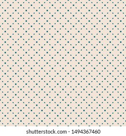 Vector minimalist seamless pattern. Subtle abstract geometric texture with small squares, tiny rhombuses, diamonds, dots, grid. Simple minimal teal and beige background. Elegant repeatable design
