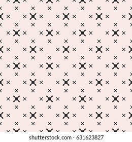 Vector minimalist seamless pattern, texture with black different sized crosses on white background. Abstract geometric illustration. Monochrome design element for prints, decor, textile, web, fabric
