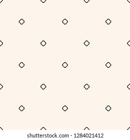 Vector minimalist seamless pattern with tiny dots, cross shapes, floral silhouettes. Delicate black and white geometric texture. Subtle minimal monochrome background. Design for decor, wrapping, print