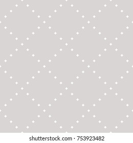 Vector minimalist seamless pattern with tiny star shapes in square grid. Abstract geometric texture in soft pastel colors, white and beige gray. Subtle repeat background. Design for decor, prints