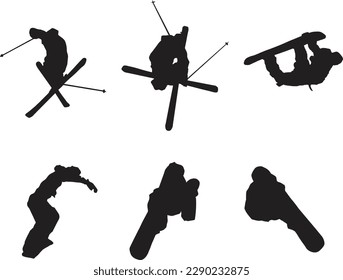 Vector minimalist snowboard silhouette set isolated on white background