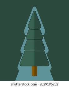 árbol de abeto de estilo minimalista vectorial sobre fondo verde oscuro