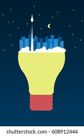 Vector Minimalist style Vector illustration of big idea business innovation rocket. Leadership, success,concept.