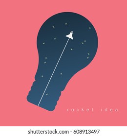 Vector Minimalist style Vector illustration of big idea business innovation rocket. Leadership, success,concept.
