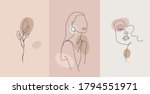 Vector minimalist style portrait. Line flower, woman portrait. Hand drawn abstract feminine print. Use for social net stories, beauty logos, poster illustration, card, t-shirt print