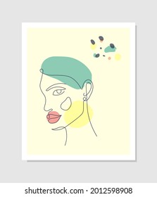 Vector minimalist style portrait. Line flower, woman portrait. Hand drawn abstract feminine print. Use for social net stories, beauty logos, poster illustration, card, t-shirt print