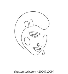 Vector minimalist style portrait. Line, continuous linear woman portrait. Hand drawn abstract feminine print. Use for social net stories, beauty logos, poster illustration, card, t-shirt print