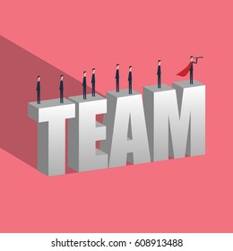 Vector Minimalist style project teamwork concept illustration of business people working together as team.