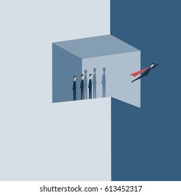 Vector Minimalist style project teamwork concept illustration of business people working together as team.