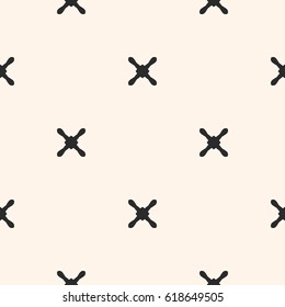 Vector minimalist texture, geometric seamless pattern with black crosses on white background. Simple abstract geometrical texture. Design element for prints, decor, textile, furniture, fabric, cloth