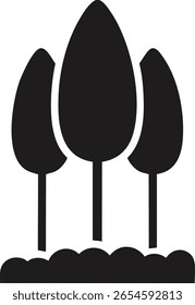 Vector Minimalist Tree Silhouette Trio with Rounded Canopies and Undulating Ground on White Background