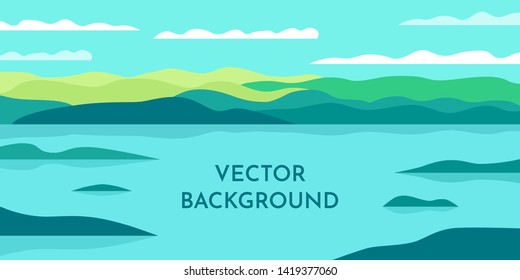 Vector minimalist wallpaper. Flat design. Landscape with shadows. Marshland with islands. Slopes on the background
