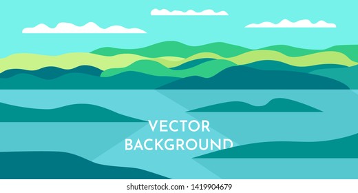 Vector minimalist wallpaper. Flat design. Landscape with shadows. Marshland with islands. Slopes on the background