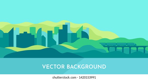 Vector minimalist wallpaper. Flat design. Landscape with shadows. Slopes and city