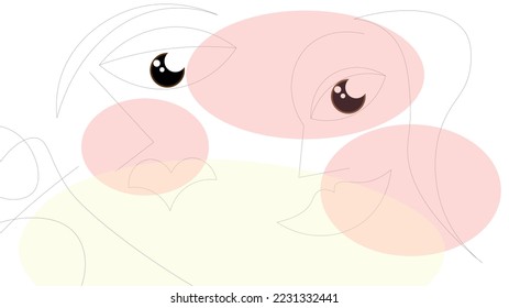 Vector minimalist wallpaper. line drawing. Lines, minimalistic. Outline drawing of a woman. Minimalist portrait. A strange look, cubism.