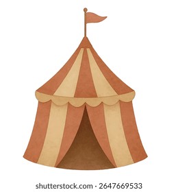 Vector minimalist watercolor red and beige striped circus tent. Soft pastel tones, perfect for nursery prints, party decor, cards, and children's designs.