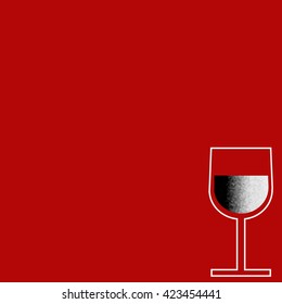 Vector minimalist white flat glass of wine on a red background in the lower right corner.