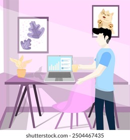 Vector de espacio de trabajo minimalista y disfrutar del café
