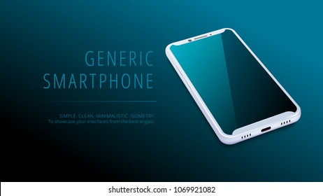 Vector minimalistic 3d isometric illustration cell phone. Smartphone perspective view. Top view. Mockup generic device. Template for infographics or presentation UI design