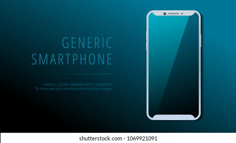 Vector minimalistic 3d isometric illustration cell phone. Smartphone perspective view. Top view. Mockup generic device. Template for infographics or presentation UI design.