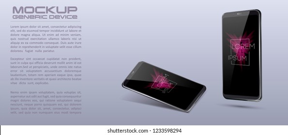 Vector minimalistic 3d isometric illustration cell phone. Smartphone perspective view. Side and top view. Mockup generic device. Template for infographics or presentation 