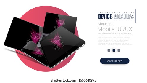 Vector minimalistic 3d isometric illustration set device. Smartphone, laptop, tablet, tv perspective view. Side and top view. Mock up generic device. Template for infographics or presentation