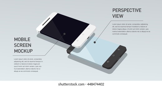 Vector minimalistic 3d isometric illustration cell phone. perspective view. Mockup generic smartphone. Template for infographic or presentation UI design. Concept graphic, UIX, web banner.