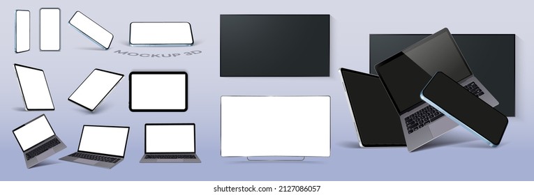 Dispositivos de juego isométrico 3d de vectores minimalistas. Smartphone, laptop, tablet, TV desde diferentes ángulos y perspectivas. Vista lateral y superior. Plantilla para infografías o presentaciones. Ilustración del vector